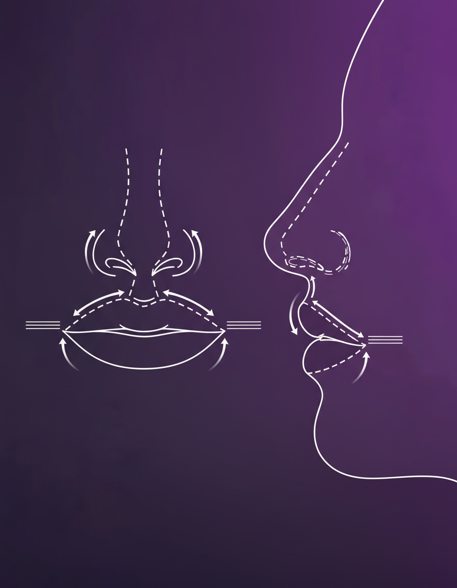 Bullhorn-Lift Technik Illustration - Frontal- und Seitenansicht der Lippenlifting-Methode